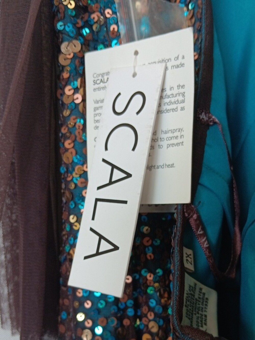 Scala Teal & Brown Sequin Strappy Maxi Gown - Picture 5 of 13